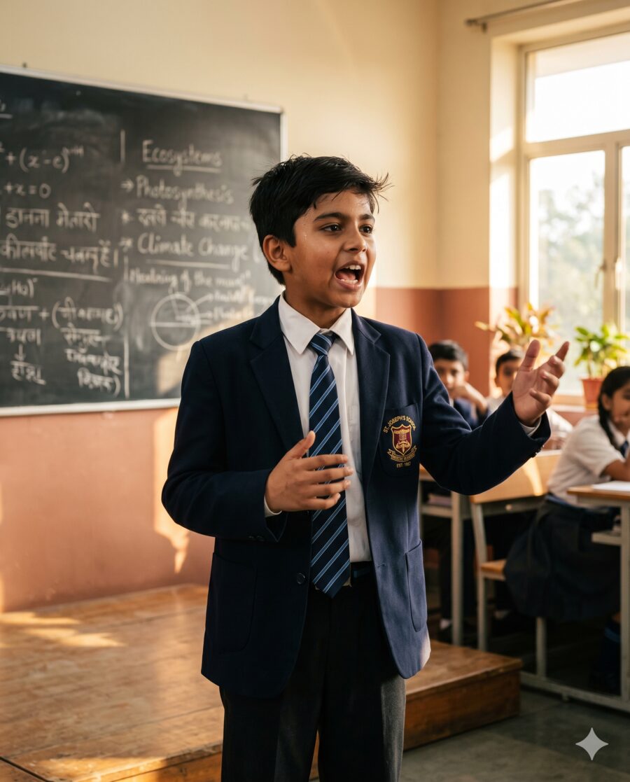 Indian boy speaking confidently