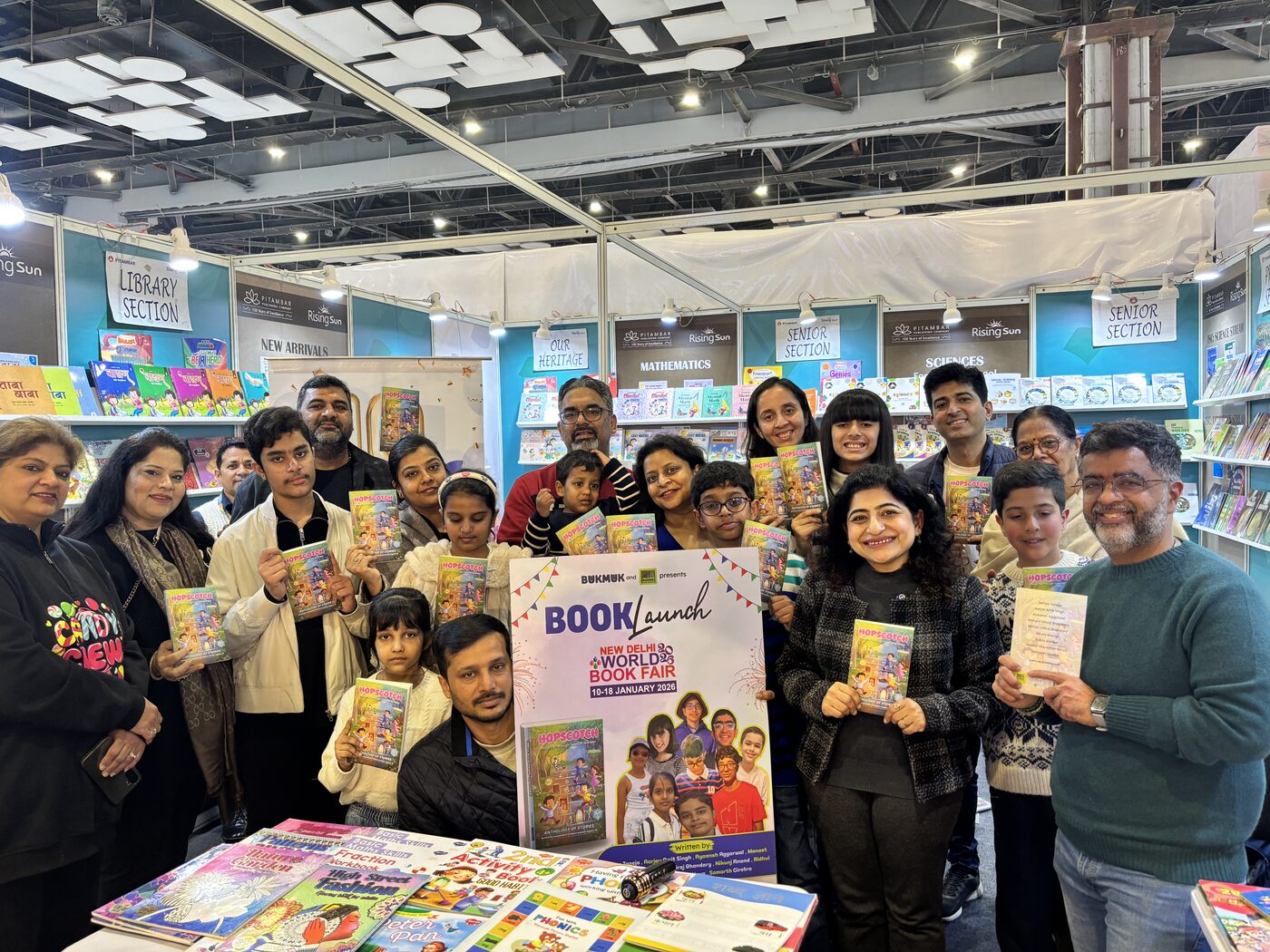 Young Bukmuk authors at the Hopscotch book launch, New Delhi World Book Fair, January 2026